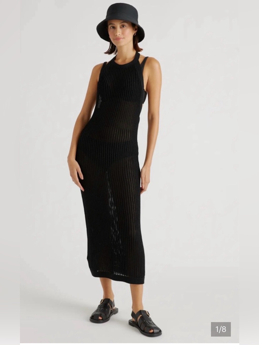 Quince Black Knit Swim Coverup Midi Dress